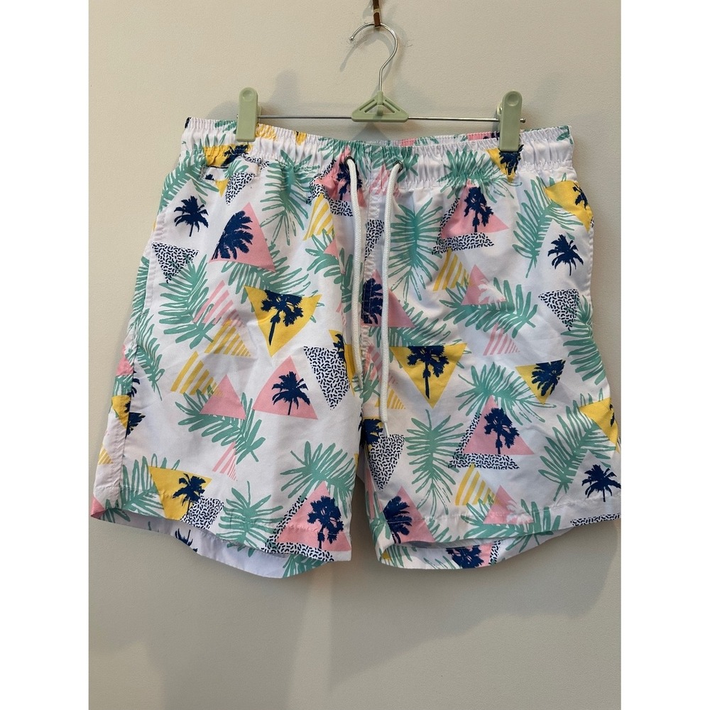 Free Planet Men's Tropical Swim Trunks Medium Palm Print Board Shorts - Picture 1 of 4